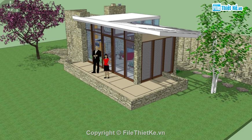 File sketchup mẫu nhà cấp 4,File sketchup nhà cấp 4,model su nhà cấp 4,Nhà cấp 4 file sketchup