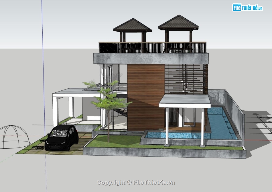 biệt thự 2 tầng,sketchup biệt thự,sketchup biệt thự 2 tầng