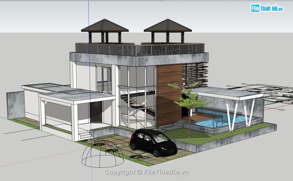 biệt thự 2 tầng,sketchup biệt thự,sketchup biệt thự 2 tầng