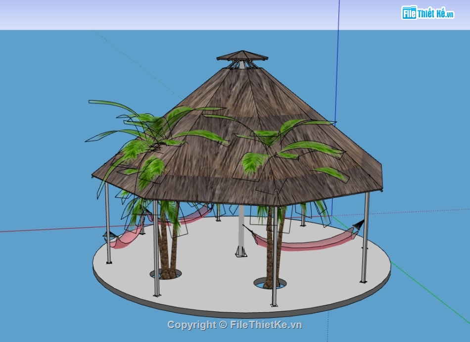 phối cảnh chòi bát giác,file sketchup chòi nghỉ,su chòi bát giác,model sketchup chòi bác giác