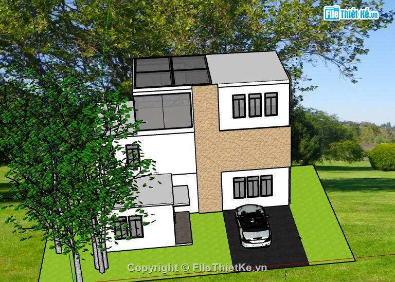 Biệt thự 3 tầng,model su biệt thự 3 tầng,3d sketchup biệt thự 3 tầng