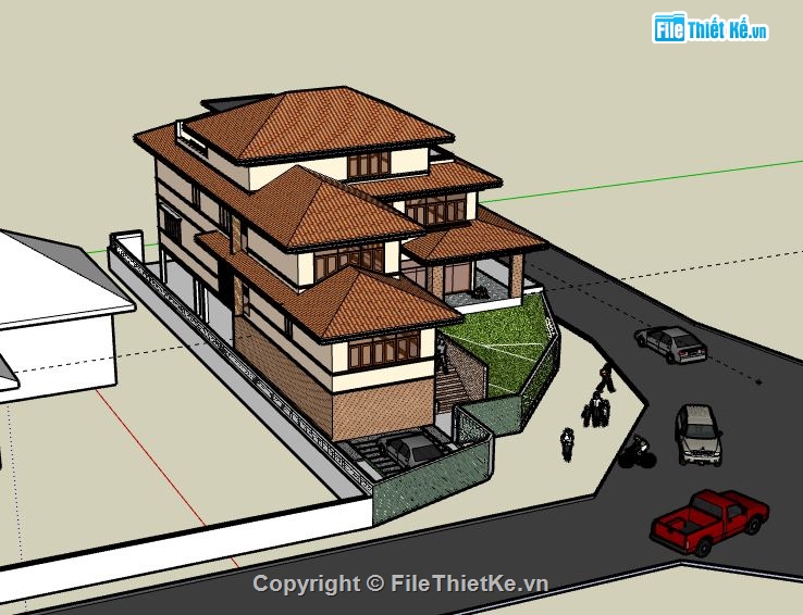 Biệt thự 3 tầng,model su biệt thự 3 tầng,biệt thự 3 tầng file su
