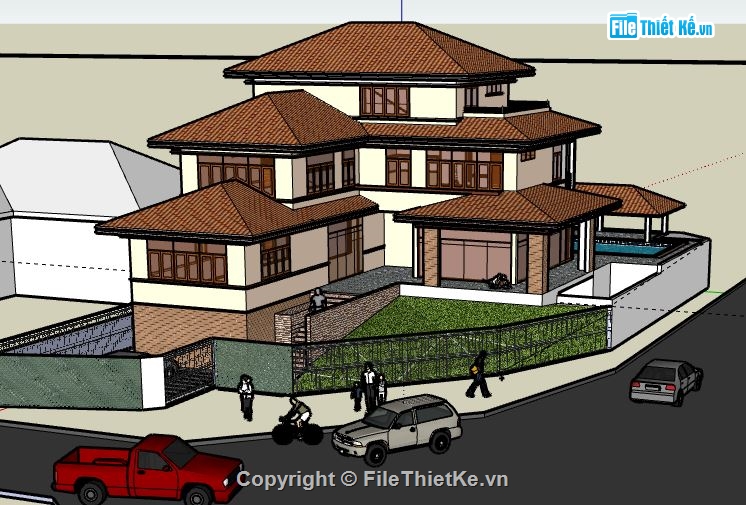 Biệt thự 3 tầng,model su biệt thự 3 tầng,biệt thự 3 tầng file su