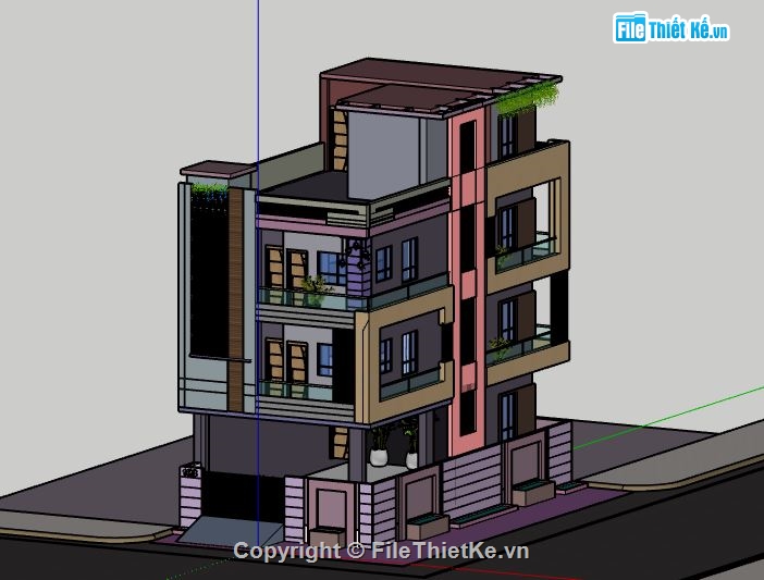 Nhà phố 4 tầng,file su nhà phố 4 tầng,sketchup nhà phố 4 tầng
