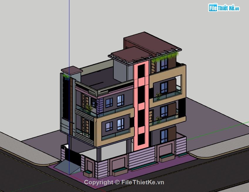 Nhà phố 4 tầng,file su nhà phố 4 tầng,sketchup nhà phố 4 tầng