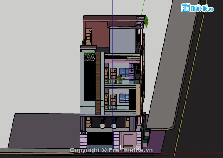 Nhà phố 4 tầng,file su nhà phố 4 tầng,sketchup nhà phố 4 tầng