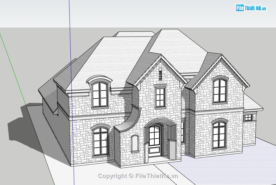 dựng sketchup biệt thự 2 tầng,nhà biệt thự dựng 3d su,thiết kế mẫu biệt thự file su