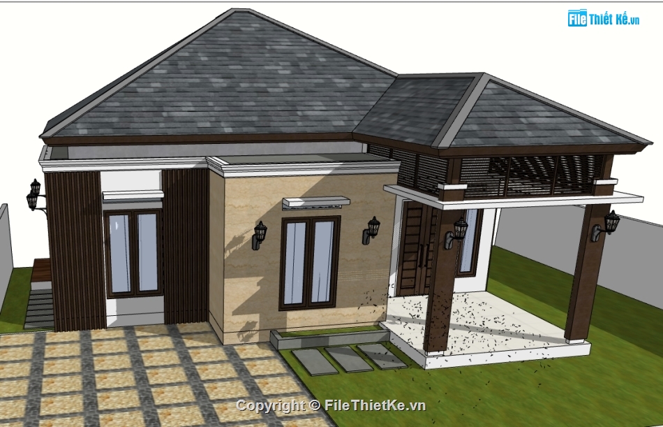 file su nhà 1 tầng,model su nhà 1 tầng,file sketchup nhà 1 tầng,model sketchup nhà 1 tầng