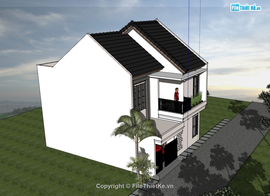 biệt thự 2 tầng,biệt thự đẹp 2 tầng,file sketchup biệt thự 2 tầng,mẫu biệt thự 2 tầng