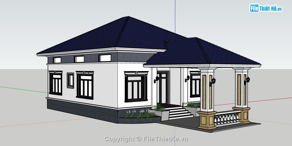 mẫu nhà 1 tầng,file sketchup nhà phố 1 tầng,model su nhà phố 1 tầng