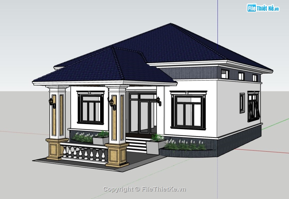 mẫu nhà 1 tầng,file sketchup nhà phố 1 tầng,model su nhà phố 1 tầng