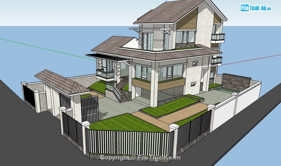 biệt thự  model su,biệt thự 2 tầng su,biệt thự  2 tầng su,sketchup biệt thự 2 tầng