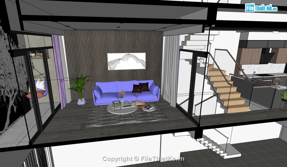 Nội thất khách bếp,sketchup nội thất khách bếp,model su nội thất khách bếp