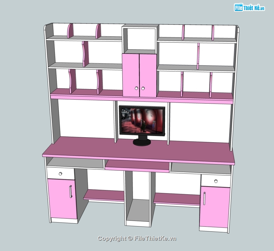 mẫu bàn học sketchup,model sketchup bàn học đôi,sketchup bàn học,model bàn học trẻ em