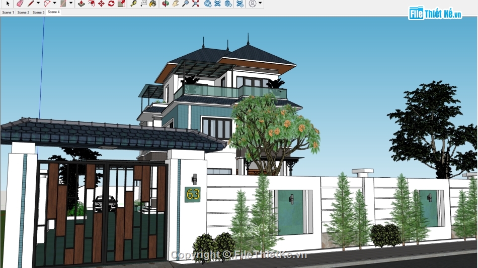 bản vẽ sketchup nhà 3 tầng,file sketchup nhà 3 tầng,sketchup nhà 3 tầng,model sketchup nhà 3 tầng