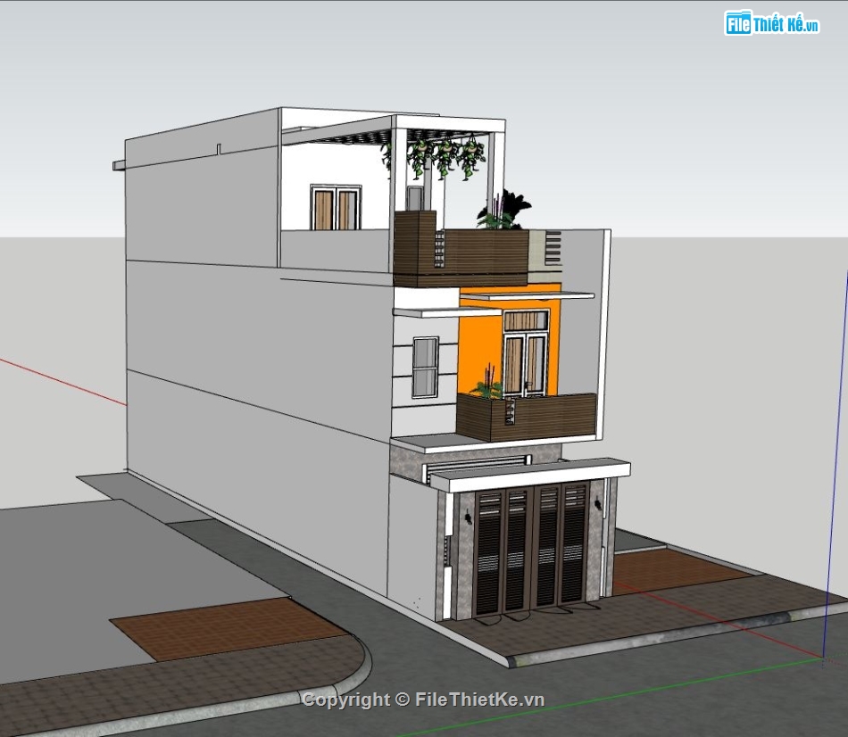 thiết kế nhà 3 tầng,sketchup nhà phố 3 tầng,model su nhà phố 3 tầng