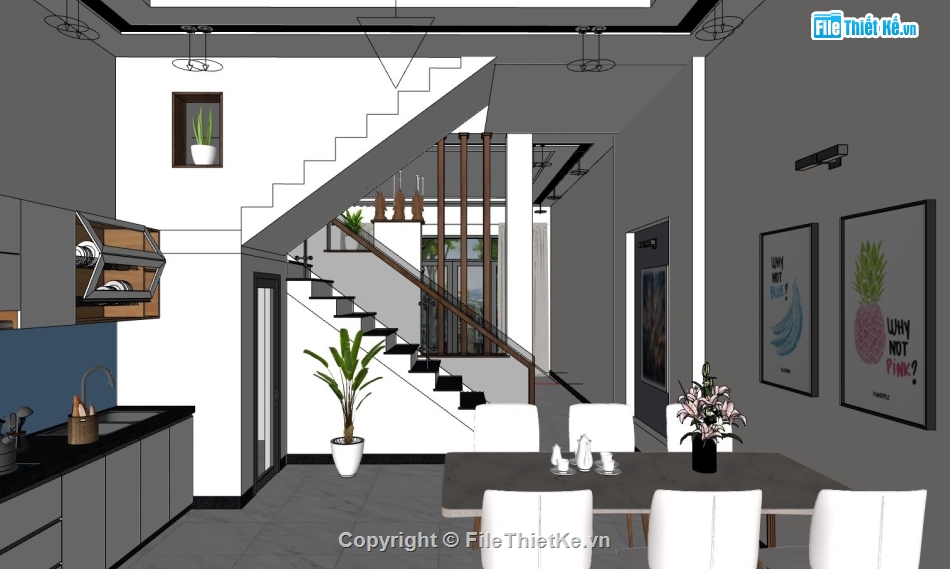 nội thất phòng khách và bếp,phòng khách sketchup,nội thất phòng khách su