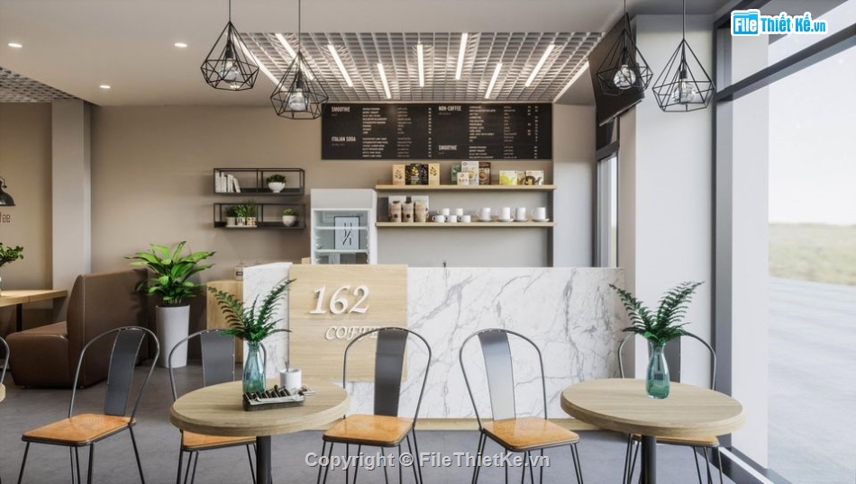su nội thất quán cafe,phối cảnh quán cà phê,sketchup quán cafe,mẫu cửa hàng quán coffee