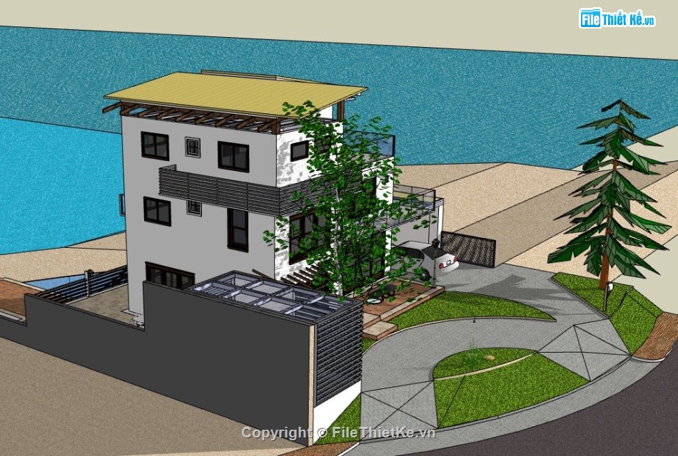 sketchup biệt thự 3 tầng,su biệt thự 3 tầng,file su biệt thự 3 tầng