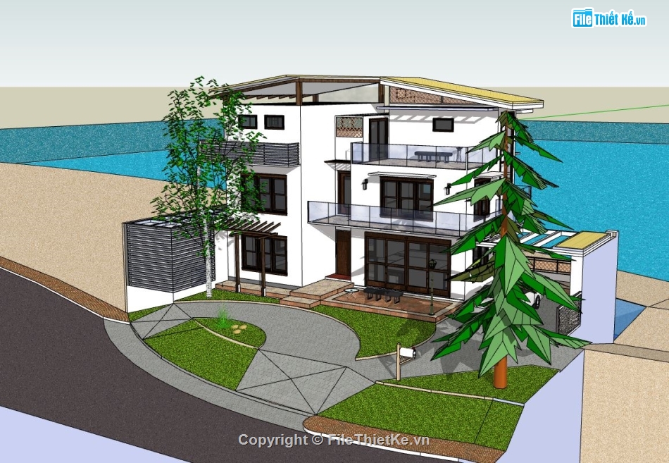 sketchup biệt thự 3 tầng,su biệt thự 3 tầng,file su biệt thự 3 tầng