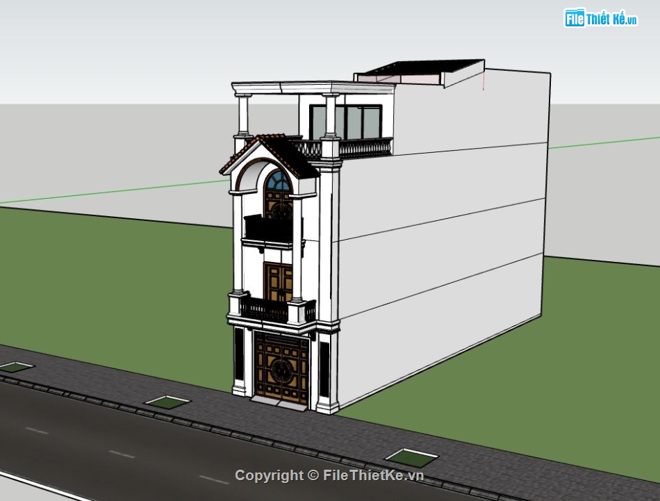 nhà phố 3 tầng,sketchup nhà phố 3 tầng,mẫu nhà phố 3 tầng