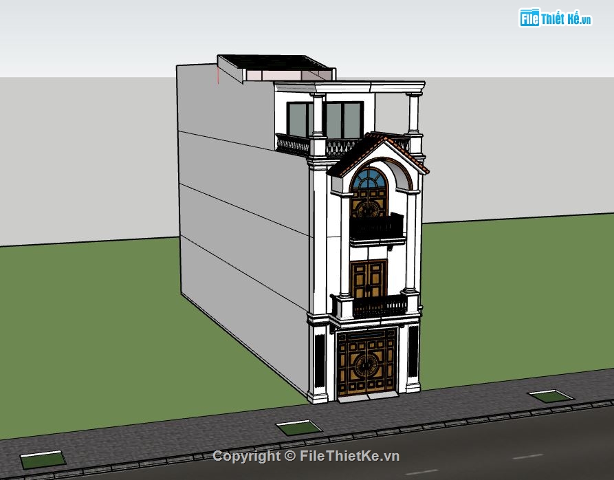 nhà phố 3 tầng,sketchup nhà phố 3 tầng,mẫu nhà phố 3 tầng