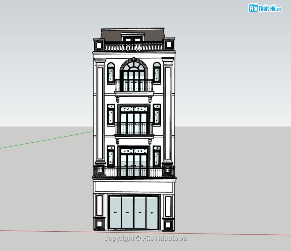 nhà 4 tầng,nhà lô phố,thiết kế nhà 4 tầng,bản vẽ nhà phố,file sketchup nhà phố