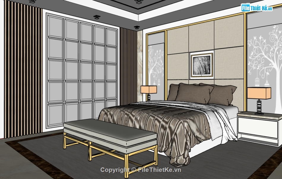 file phòng ngủ dựng sketchup,sketchup nội thất phòng ngủ,thiết kế phòng ngủ sketchup