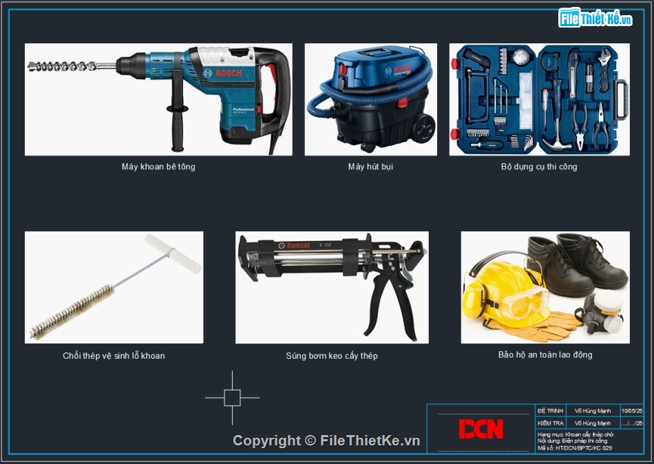 biện pháp thi công khoan cấy thép bằng sika,khoan cấy thép,biện pháp khoan cấy thép bằng ramset,DCN,Biện pháp thi công sửa chữa kết cấu bê tông,ramset G5 pro