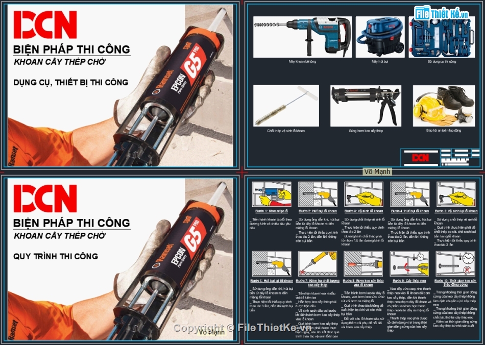 biện pháp thi công khoan cấy thép bằng sika,khoan cấy thép,biện pháp khoan cấy thép bằng ramset,DCN,Biện pháp thi công sửa chữa kết cấu bê tông,ramset G5 pro