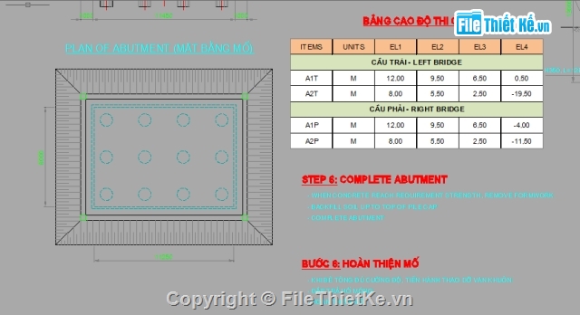 Full,mố,cọc khoan nhồi,thi công,bản vẽ,đào trần