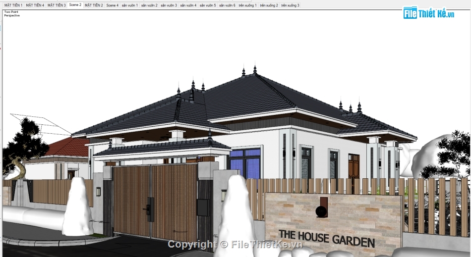 Thiết kế biệt thự 1 tầng,Thiết kế biệt thự,biệt thự 1 tầng,file sketchup biệt thự 1 tầng,sketchup biệt thự 1 tầng,biệt thự sketchup