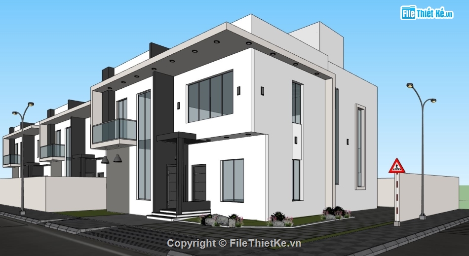 biệt thự 2 tầng,file sketchup biệt thự hiện đại,phối cảnh biệt thự,mẫu su biệt thự 2 tầng