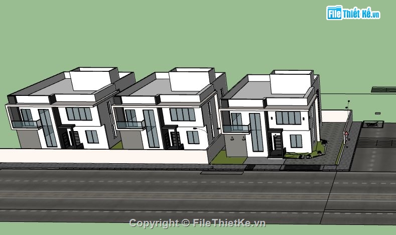biệt thự 2 tầng,file sketchup biệt thự hiện đại,phối cảnh biệt thự,mẫu su biệt thự 2 tầng