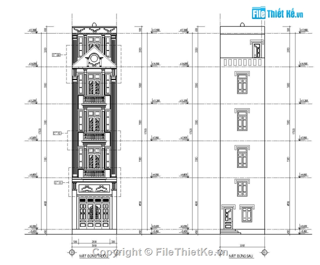 Thiết kế nhà phố,Bản vẽ nhà phố,nhà phố 4x17m,mẫu nhà 5 tầng