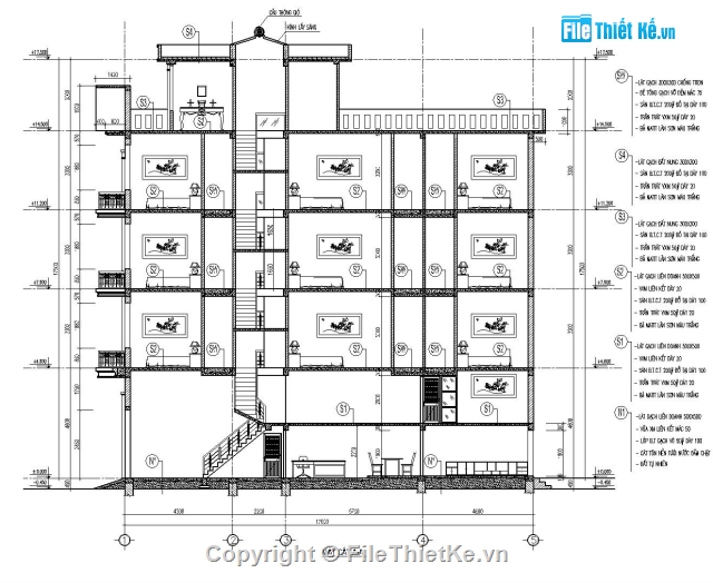 Thiết kế nhà phố,Bản vẽ nhà phố,nhà phố 4x17m,mẫu nhà 5 tầng