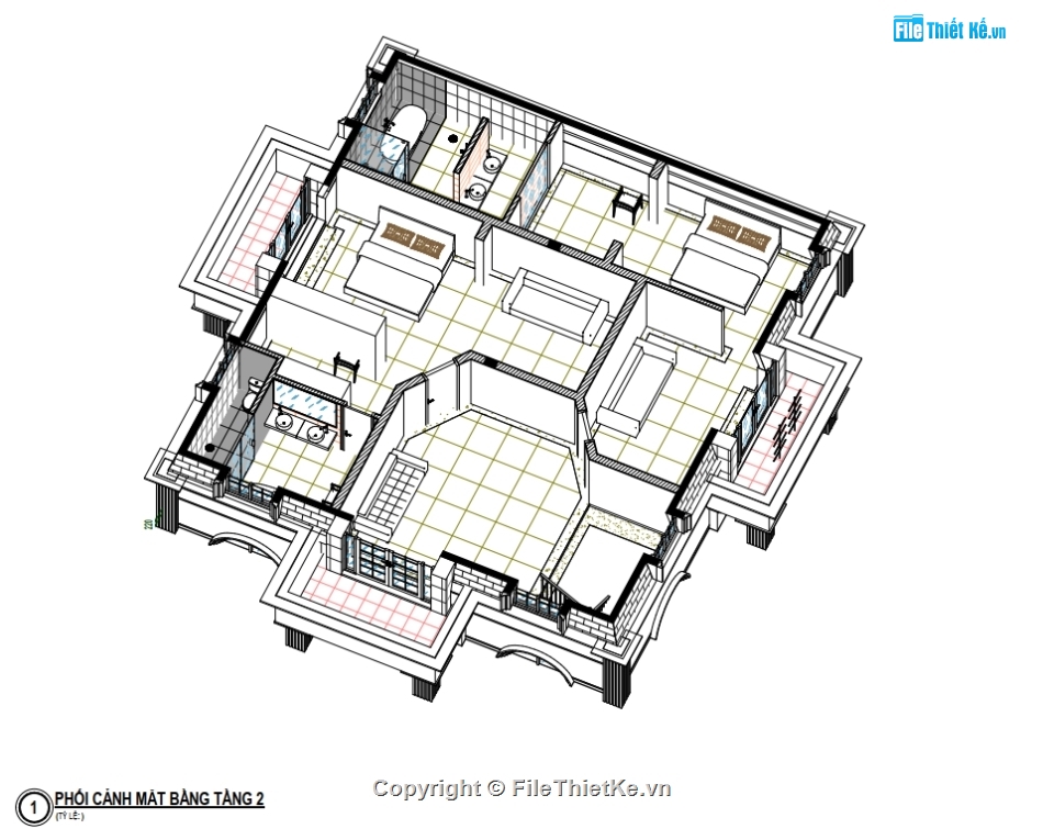 Biệt thự 2 tầng tân cổ,file cad biệt thự 2 tầng,biệt thự 2 tầng 12x13m,bản vẽ biệt thự 2 tầng,biệt thự 2 tầng file cad