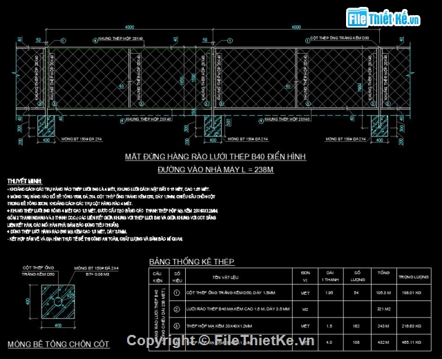 Thiết kế autocad hàng rào thép thoáng B40