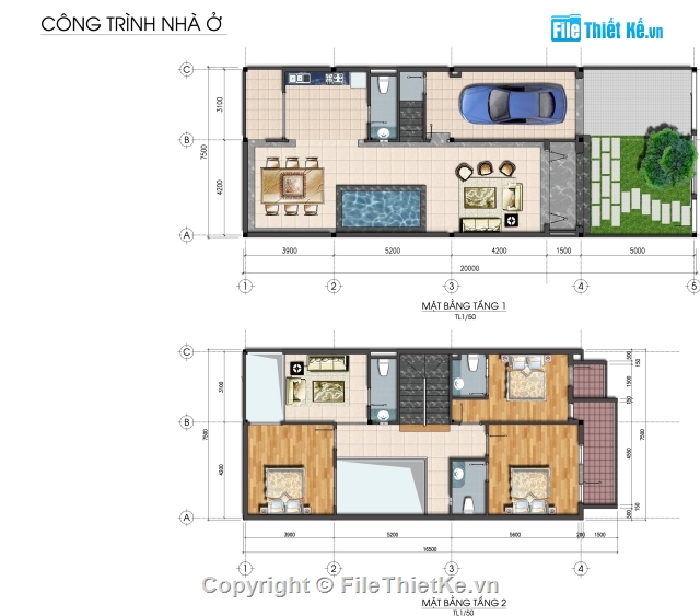 Thiết kế,nhà 3 tầng,nhà phố 3 tầng,nhà kích thước 7.5 x 20m