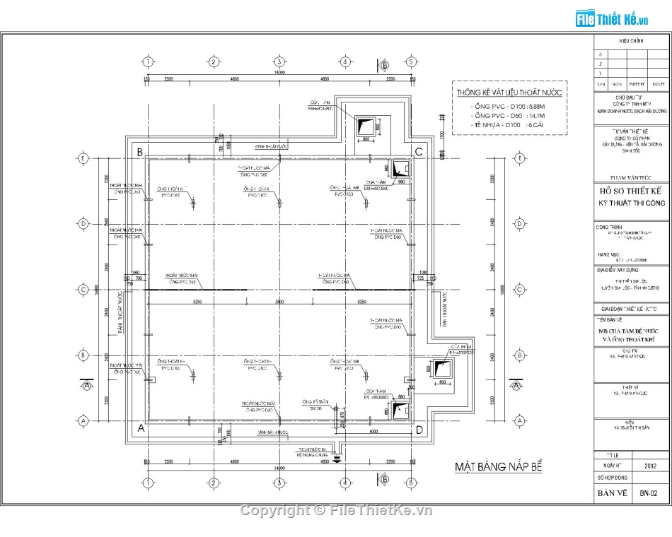 Thiết kế bể chứa nước,bể chứa nước 14x14m,Bể nước 500m3,Trạm bơm tăng áp,Bản vẽ bể chứa nước