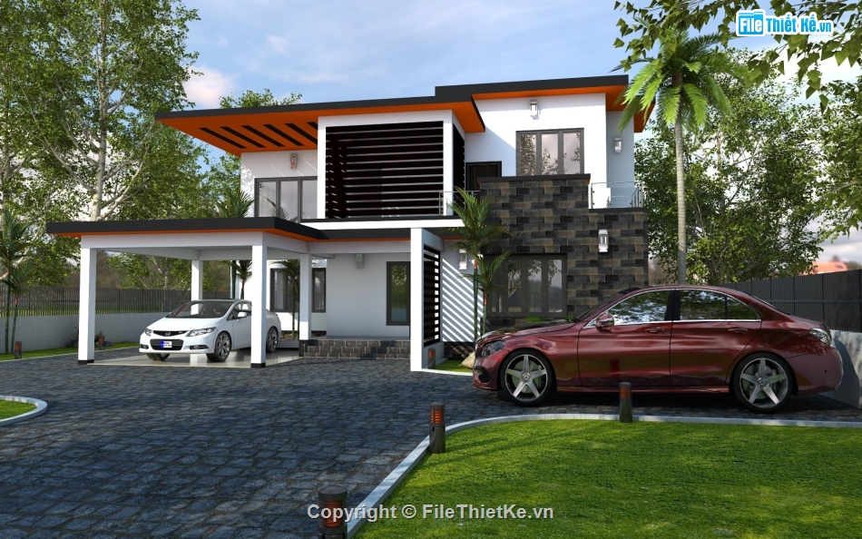 biệt thự hiện đại,biệt thự 2 tầng,file sketchup biệt thự,mẫu biệt thự đẹp 2 tầng