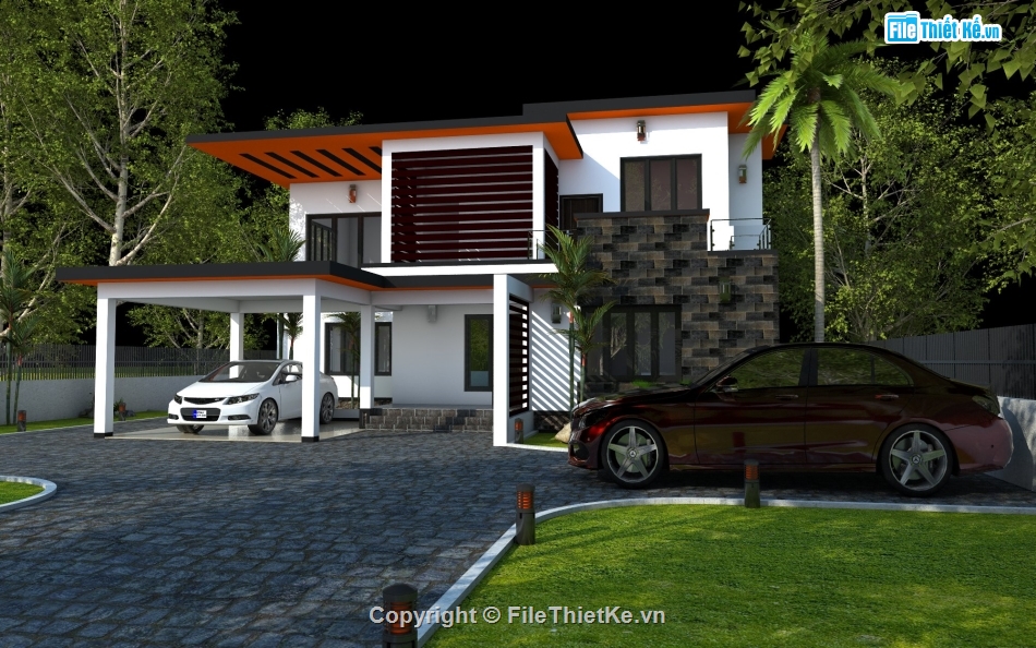 biệt thự hiện đại,biệt thự 2 tầng,file sketchup biệt thự,mẫu biệt thự đẹp 2 tầng