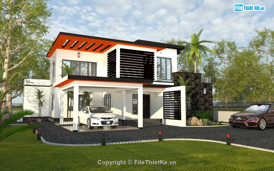 biệt thự hiện đại,biệt thự 2 tầng,file sketchup biệt thự,mẫu biệt thự đẹp 2 tầng