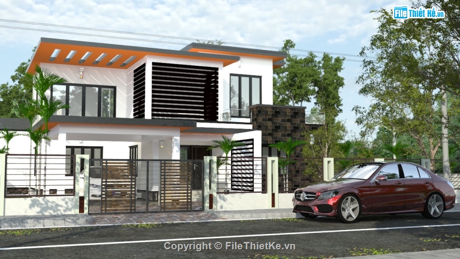 biệt thự hiện đại,biệt thự 2 tầng,file sketchup biệt thự,mẫu biệt thự đẹp 2 tầng