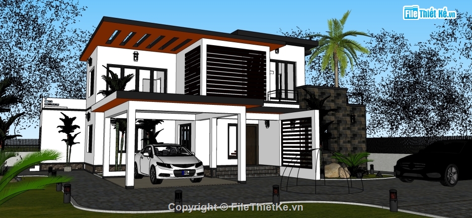 biệt thự hiện đại,biệt thự 2 tầng,file sketchup biệt thự,mẫu biệt thự đẹp 2 tầng