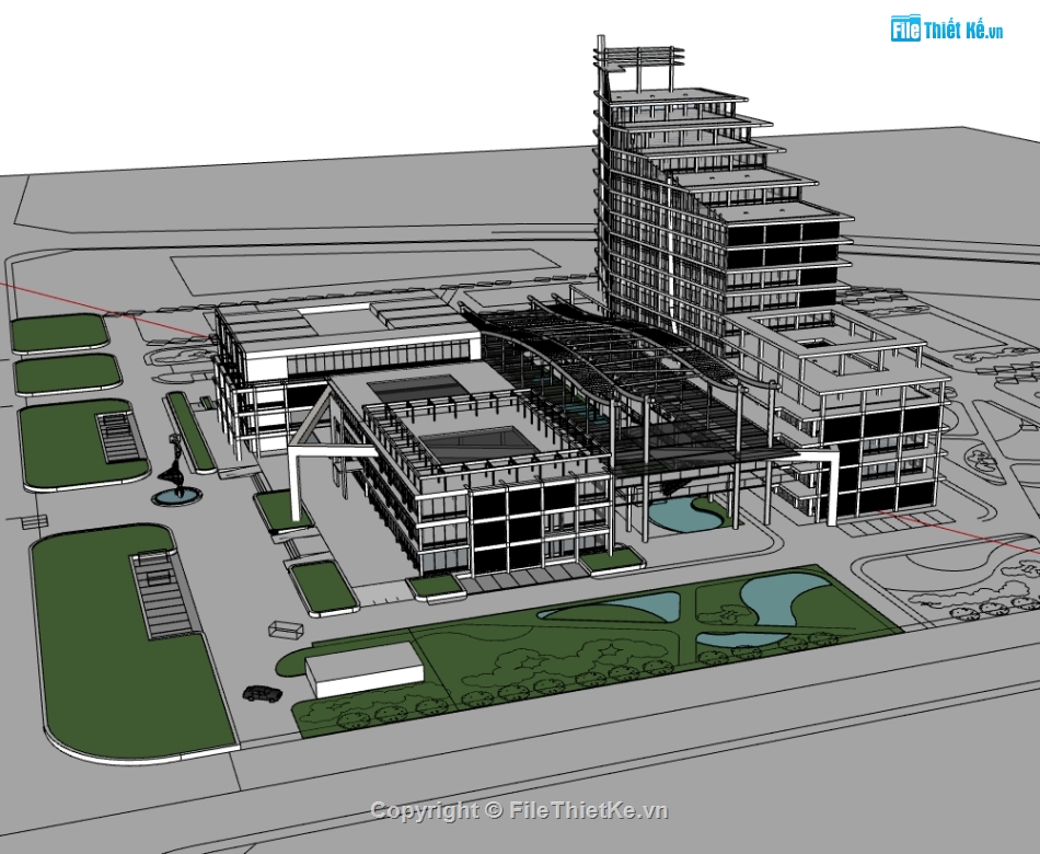 dựng model su bệnh viện,bệnh viện hiện đại file su,file sketchup dựng bệnh viện