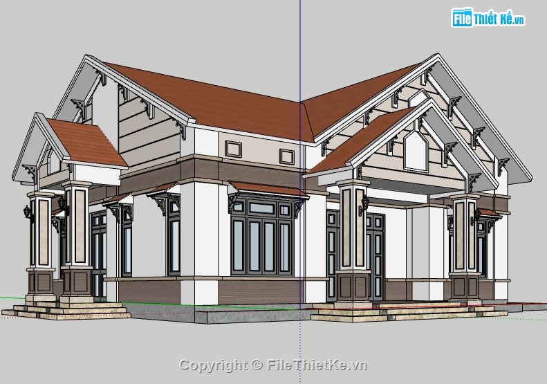 model su biệt thự,biệt thự 1 tầng sketchup,file 3d su biệt thự 1 tầng