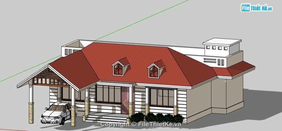 Biệt thự 1 tầng,model su biệt thự 1 tầng,biệt thự 1 tầng file su,mẫu sketchup biệt thự 1 tầng