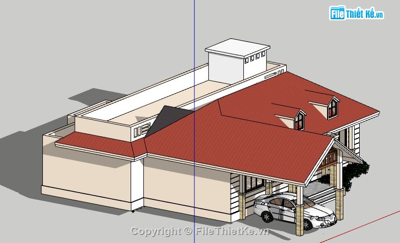 Biệt thự 1 tầng,model su biệt thự 1 tầng,biệt thự 1 tầng file su,mẫu sketchup biệt thự 1 tầng