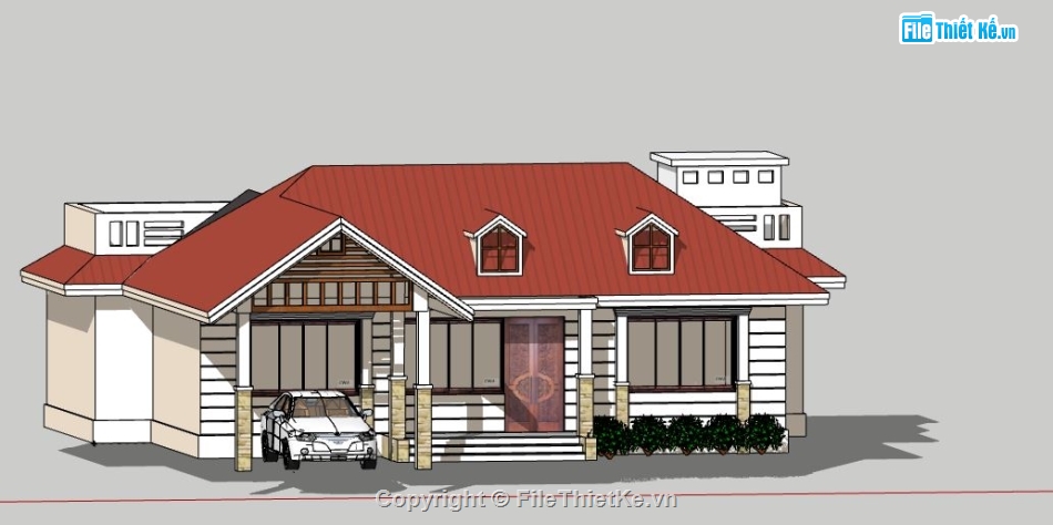 Biệt thự 1 tầng,model su biệt thự 1 tầng,biệt thự 1 tầng file su,mẫu sketchup biệt thự 1 tầng